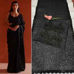 New <b>Designer</b> Ethnic Full Saree of Faux Georgette with Heavy Floral Pallu for Wedding Wear Silk <b>Bandanas</b> Included - Product Image 5