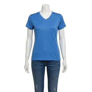 T-shirts en polyester tissé à col en V respirants pour femmes, légers, confortables, tissu doux, design décontracté - Product Image 1