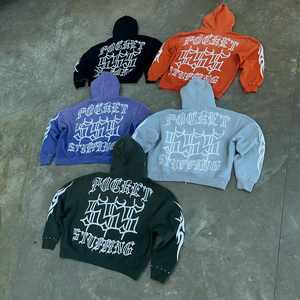 Sweat à capuche streetwear d'hiver pour homme, entièrement zippé, 100% coton, coupe oversize, avec strass et impression personnalisée, grammage lourd - Product Image 2