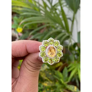 Citrine Peridot Cocktail Ring 925 Sterling Silver Handmade Statement Gemstone Ring Wholesale Jewelry Supplier - Product Image 1