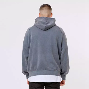 Pull à capuche gris personnalisé OEM pour hommes 100% coton demi-quart fermeture éclair poids lourd pour l'automne - Product Image 4