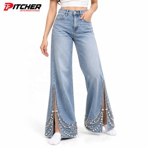 Jeans en denim pour femmes sur mesure, coupe large, en coton, pour marques privées, faible MOQ, production en gros - Product Image 1