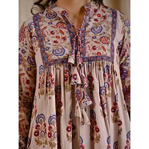 Vestido Corto Bohemio Elegante con Estampado de Algodón Gris Azulado, Talla Única, con Borlas Delanteras, Cintura Natural, Transpirable, Ideal para el Día o para Salir de Fiesta, Talla XS - Product Image 2