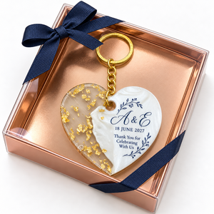 Llavero de Resina Epoxi con Corazón Personalizado, con Iniciales y Fecha en Lámina Dorada, Regalos de Boda, Compromiso, Aniversario, Regalos de Agradecimiento para Invitados - Product Image 6