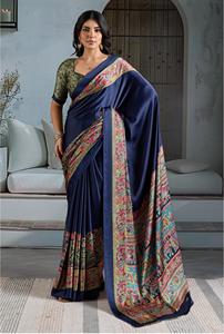 Saree en satin modal léger avec imprimé Ajrakh de style ethnique pour toutes les occasions comprend un bandana - Product Image 4