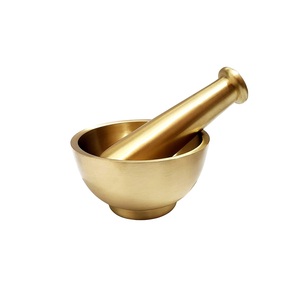 Eco Friendly Pure Brass Heavy Golden Pestle & Mortar Grinder With Kitchen Cooking Tool Factory <b>Set</b> Polished - Product Image 1