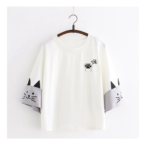 Wholesale White <b>T</b>-shirts Custom logo Sleeve <b>Cat</b> Style Plain <b>T</b>-shirts 100%cotton Sublimation Blank <b>T</b>-shirt - Product Image 1