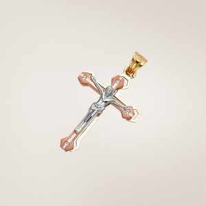 Colgante de Cruz de crucifijo chapado en oro tricolor de 14K, cristiano religioso espiritual para hombres con aleación de Metal de circón de diamante - Product Image 5