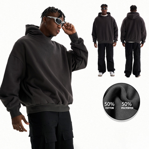 เสื้อฮู้ดดี้ผู้ชายทรงบ็อกซี่ ผ้าฟลีซเทอร์รี่คุณภาพสูง กันลม ใส่ได้ในฤดูหนาว เป็นมิตรต่อสิ่งแวดล้อม น้ำหนัก 500 กรัม ผ้าฝ้ายหนานุ่ม ทรงโอเวอร์ไซส์ สไตล์วินเทจ แบบปกติ - Product Image 2