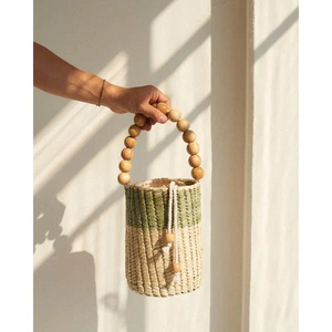 กระเป๋าถือแฟชั่นมีที่จับลูกปัดไม้เป็นมิตรกับสิ่งแวดล้อมกระเป๋าถือทำจากฟางธรรมชาติสำหรับผู้หญิงฤดูร้อนชายหาดแฟชั่นสุดชิคสไตล์โบฮีเมียน - Product Image 1