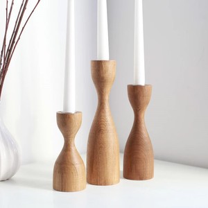 Ensemble de porte-bougies en bois, 3 pièces, forme cylindrique, fabrication artisanale, gravure au laser, décoration de Noël pour la maison, finition naturelle, style scandinave - Product Image 2