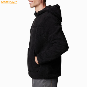 Sweats à capuche Sherpa noir pur demi-fermeture éclair à la mode confortable durable sweats à capuche Sherpa de haute qualité - Product Image 3