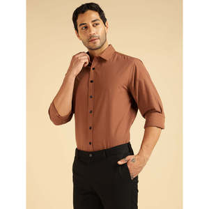 Amanush <b>Men's</b> <b>Brown</b> Solid Pure Cotton <b>Shirt</b> Full Sleeve Turn-down Collar Smart Casual Style <b>Mens</b> Wear <b>Shirts</b> - Product Image 3