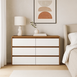 Polia Modern <b>6</b>-<b>Drawer</b> Dresser Chest Stainless Steel MDF Extension Table Solid Wood Metal for Bedroom Living Room Home Furniture - Product Image 2