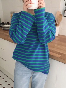 Camisetas Clásicas de Otoño a Rayas para Mujer, Manga Larga, Cuello Redondo, Estilo Casual, Tejido Holgado de Punto en Jersey de Algodón - Product Image 4