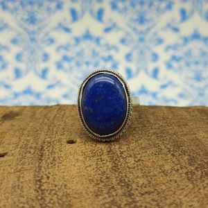 Ethnic 925 Sterling Silver <b>Ring</b> Natural <b>Lapis</b> Gemstone Handmade Bohemian Oval Cut for Weddings Parties Custom Wholesale Jewelry - Product Image 4