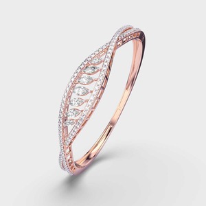 IGI Certified Lab Grown Round & Marquise Diamond Marquise Wave <b>Bangle</b> <b>Bracelet</b> in 9K Yellow / White / Rose Gold - Product Image 6