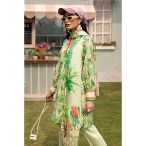 ชุดผ้ามัสลินพิมพ์ลายดิจิทัลสีเขียวสำหรับผู้หญิง 3 ชิ้น แบบยังไม่เย็บติดกัน - Product Image 6