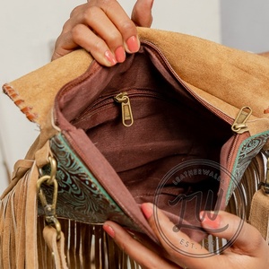 Handcrafted Vintage Genuine Leather <b>Bag</b> for Women Custom Colorful Bohemian Geometric Pattern for Spring Winter Autumn Seasons - Product Image 6