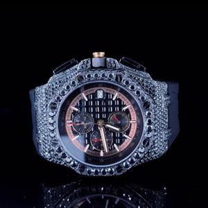 Top Selling Custom Design Round Dial Dual Tone Hip Hop Bust Down Chrono <b>Rubber</b> Strap VVS Lab Grown Outdoor Sports <b>Watch</b> for Men - Product Image 6
