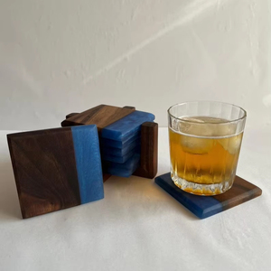 Premium Handmade Resin and Wood <b>Coaster</b> <b>Set</b> Artistic Blend of Natural Wood and Epoxy for Elegant Tabletop Decoration - Product Image 1