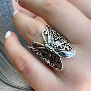Large Butterfly Ring Oxidized Rhodium Vintage Finish Ring <b>Solid</b> 925 Sterling <b>Silver</b> Classic for Women's Fashion Jewelry - Product Image 1