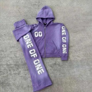 Logotipo personalizado de fábrica con estampado Sun Faded French Terry Pure Cotton Heavyweight Fleece Hombres Chándales Street Style Pantalones acampanados - Product Image 5