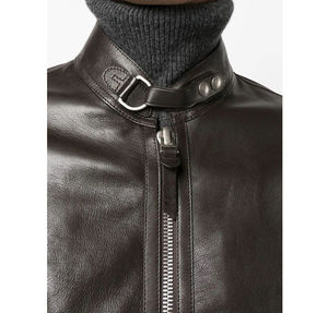 Veste de course moto slim fit pour homme, noire, manches longues, fermetures éclair, poches latérales, cuir d'agneau, style urbain - Product Image 4