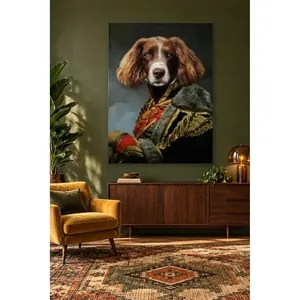 Impression sur toile de Fida Spaniel en uniforme d'officier hussard orné de fourrure - Product Image 1