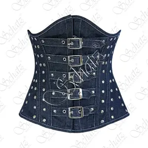 Women Sexy 3 Layer Underbust Corset made of High quality Denim Fabric Waist Trainer Slimming Overbust Bustier and Corset