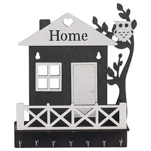 Wooden Metal Wall Hanging Key Holder Rectangle House Shape Key Rack 5 Coat <b>Hooks</b> Multifunctional for Home Decoration Organizer - Product Image 4