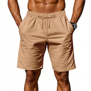 Men's Solid Color Cotton Bermuda Shorts Drawstring Waist Casual Wear Mid Rise With Pockets Breathable Woven Fabric Beach Shorts - Product Image 1