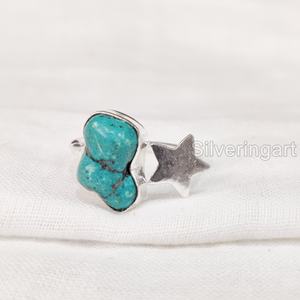 Joyería de piedra en bruto Anillo para mujer Turquesa natural Piedra preciosa cruda Diciembre Piedra natal Estrella Anillo ajustable Anillo de plata esterlina 925 - Product Image 3