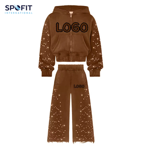 Survêtement de broderie en détresse personnalisé de qualité supérieure Offre Spéciale meilleur matériel pour hommes et femmes survêtements de pantalons empilés - Product Image 5