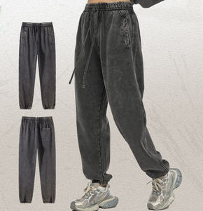 Pantalon de jogging vintage unisexe noir, pantalon de survêtement avec taille élastique, toile anti-froissement, décontracté pour le streetwear, la salle de sport, la mode quotidienne - Product Image 1
