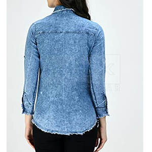 Fabricant pakistanais en nouveau stock chemise en jean pour femme à quantité minimale de commande bas chemise en jean pour femme au design personnalisé - Product Image 2