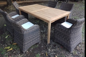 Modern Design Teak Wood Dining Tables Dark <b>Grey</b> Synthetic Rattan Wicker Water Resistant <b>Fabric</b> High Density Foam Garden Sets - Product Image 3