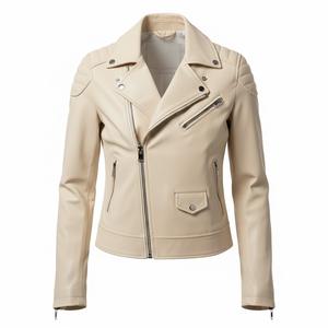 Veste de moto en cuir pour femme, crème protectrice, design personnalisé, vente en gros, cuir véritable, style motard, équipement pour femmes - Product Image 2