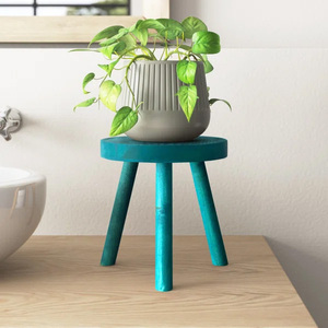 Macetero de madera azul con forma de taburete y soporte para decoración de jardín y hogar, marca privada, a precios de mayorista. - Product Image 2