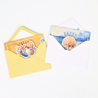 Mode personnalisé imprimé mer organisme marin coquille joyeux anniversaire cartes cadeau voeux carte de remerciement avec enveloppes et autocollants