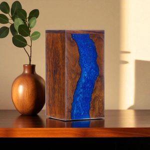 Handcrafted Rosewood & Blue Resin Cremation Urn: Elegant <b>Memorial</b> <b>Keepsake</b> - Product Image 6