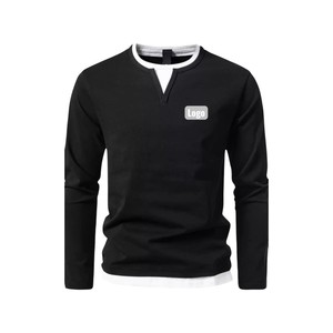 T-shirt à manches longues pour homme personnalisé, usine vietnamienne OEM ODM, coton décontracté, col en V, fabricant de vêtements en gros - Product Image 1