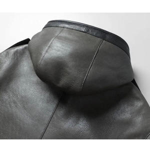 Media cremallera nuevo estilo hombres cuero genuino hecho con capucha/ropa de calle hombres bajo Moq cuero hecho con capucha para la venta - Product Image 4