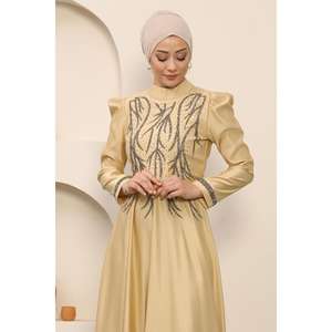 Vestido de Noche de Satén ElbiseStone Romántico, Corte A, Largo hasta el Suelo, Cuello Halter, Encaje Transpirable, Tejido Sencillo con Estampado Natural - Product Image 2