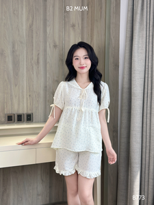 Tenue de maternité en lin de haute qualité B773 Anti-rétrécissement Bow Print Minimalist Daily Wear avec une bonne absorption Prix de gros - Product Image 3