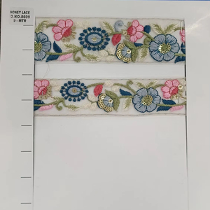 Tissu en dentelle brodée florale colorée vibrante et détaillée avec des motifs complexes, parfait pour la mode haut de gamme - Product Image 1