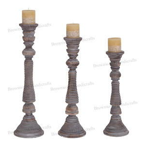 ชุดเชิงเทียนไม้มะม่วงทำด้วยมือประกอบด้วยเชิงเทียนไม้3ชิ้นสำหรับตกแต่ง - Product Image 6