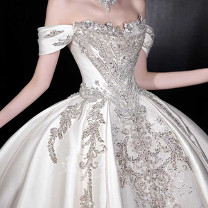 Vestido de Novia de Satén de Lujo Jancember JJ119, Vestido de Novia con Cuentas, Vestido de Novia con Hombros Descubiertos, Vestido de Novia para Boda en la <span class=keywords><strong>Capilla</strong></span> - Product Image 5