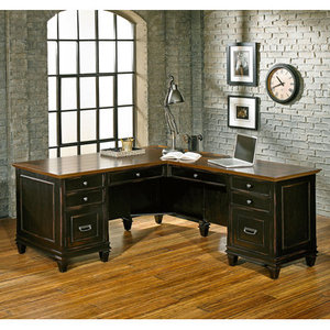 Django L-Shaped Executive Computer <b>Desk</b> with <b>Drawer</b> Engineered Wood Workstation - Product Image 1