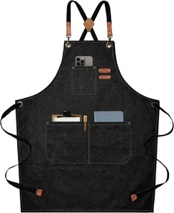 Babero de tela de mezclilla personalizado para adultos, delantal de utilidad de trabajo, delantal de cocina sin mangas Vintage, servicio de comida bordado - Product Image 1